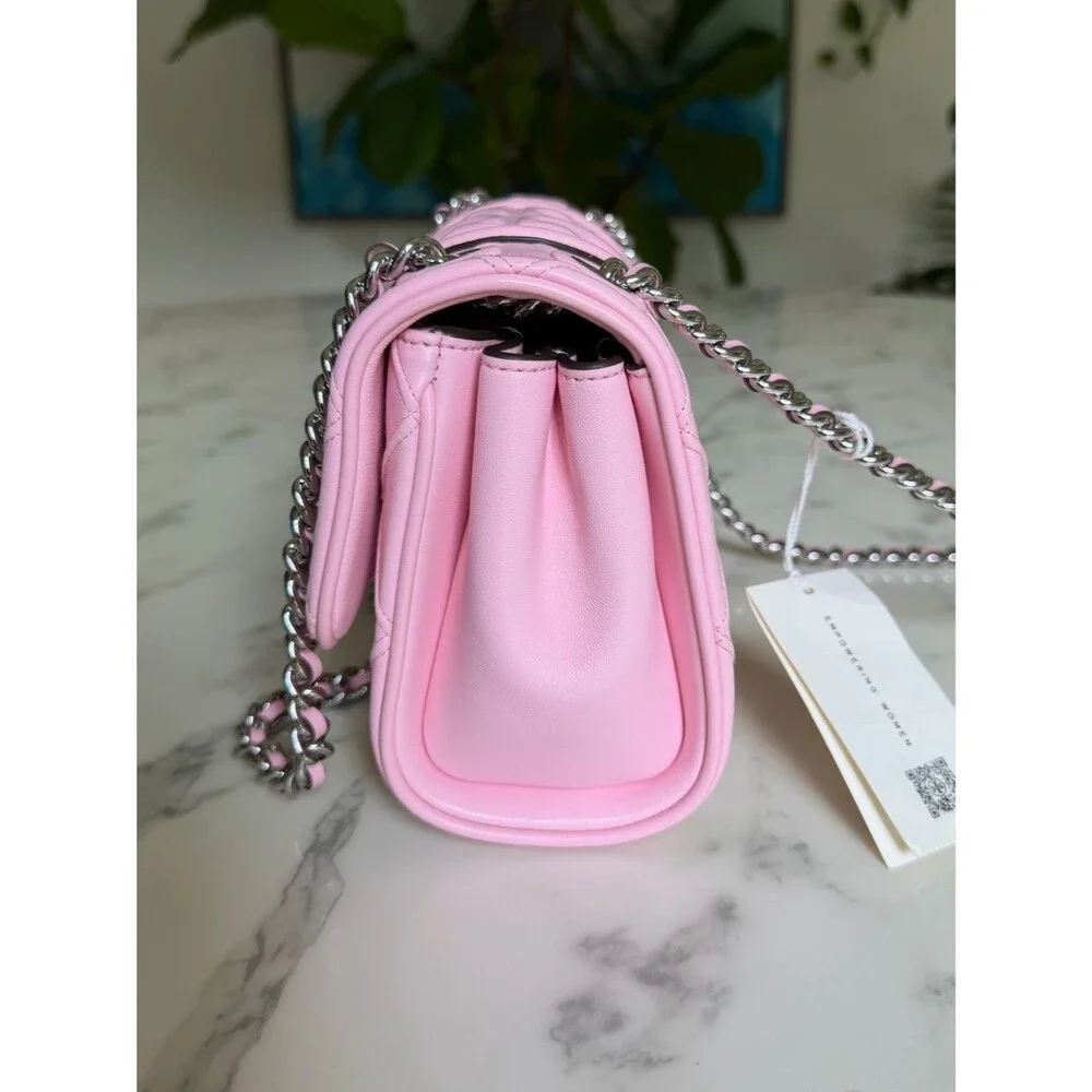 NWT Tory Burch Small Fleming Soft Convertible Shoulder Bag Pink Plie / Silver